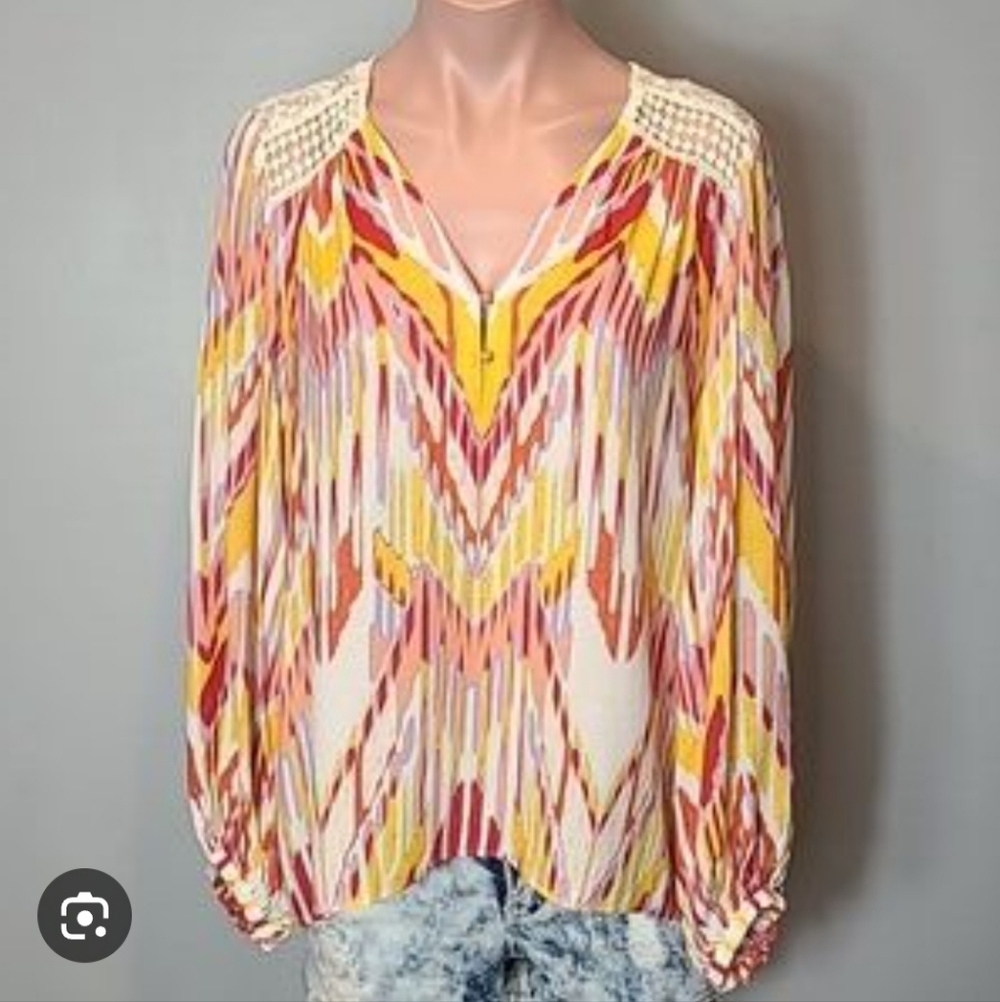 Hale Bob Chevron Print V-Neck Blouse